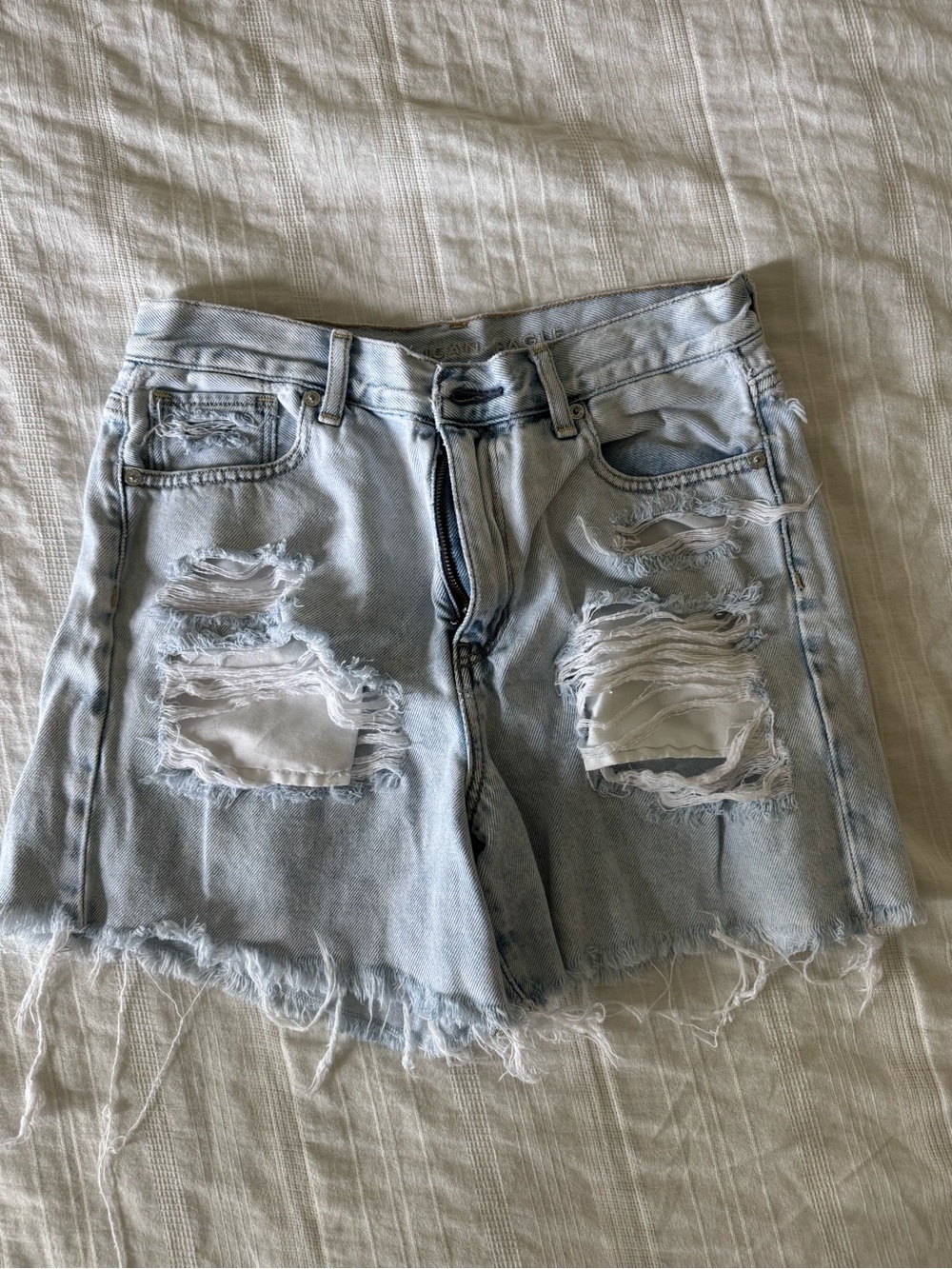 American Eagle Outfitters Light Blue Distressed Denim Mom Shorts